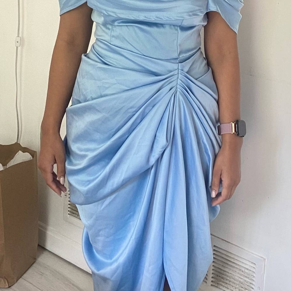 Elegant Blue Draped Dress